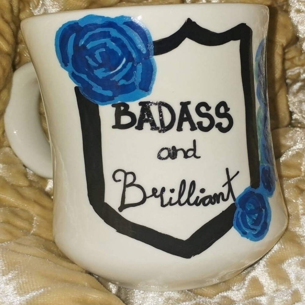 Blue and Black Floral Mug
